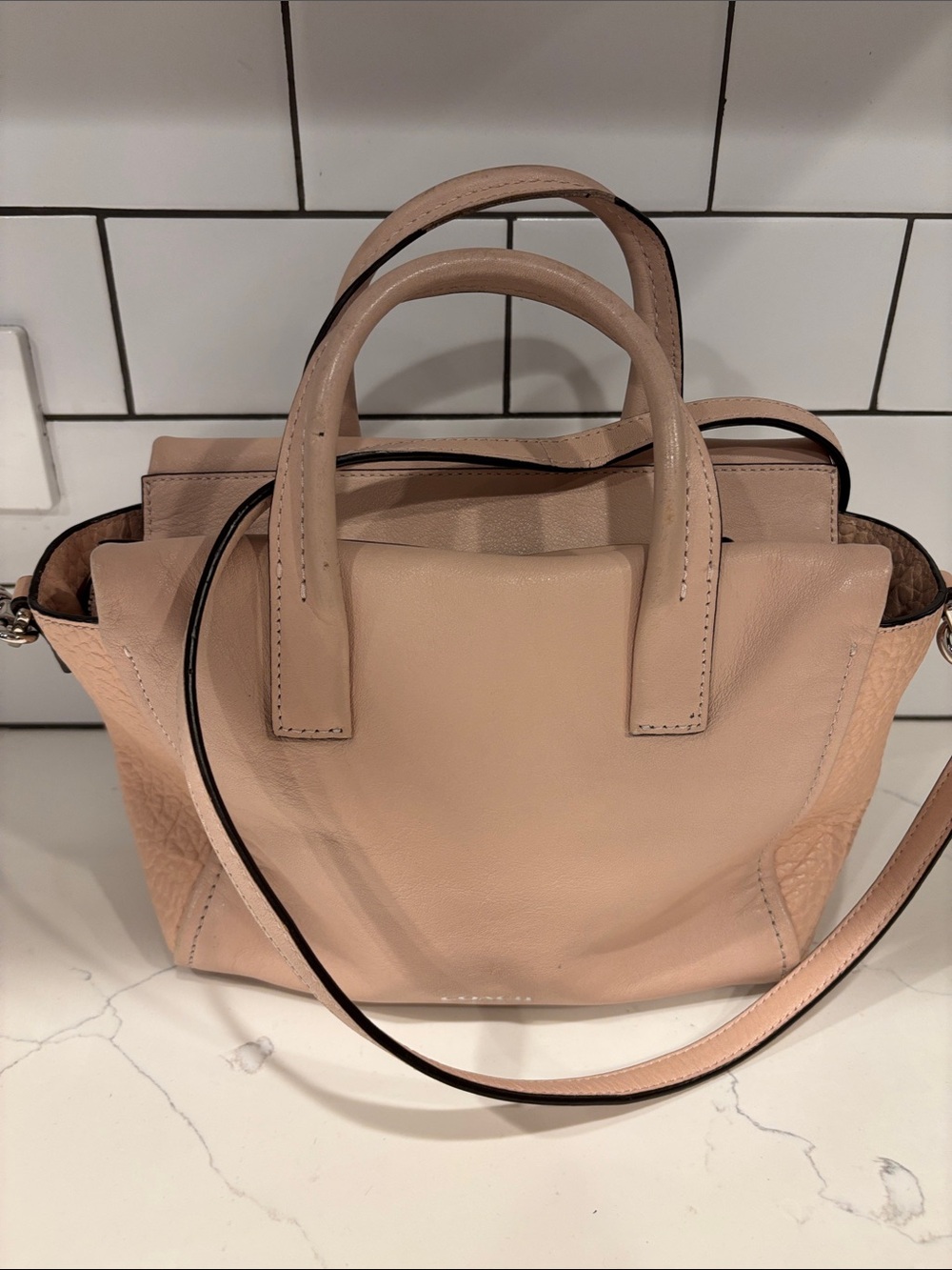 COACH Mini Bleecker Riley - Pale Pink Pebbled Leather Satchel with Strap - Picture 3 of 11